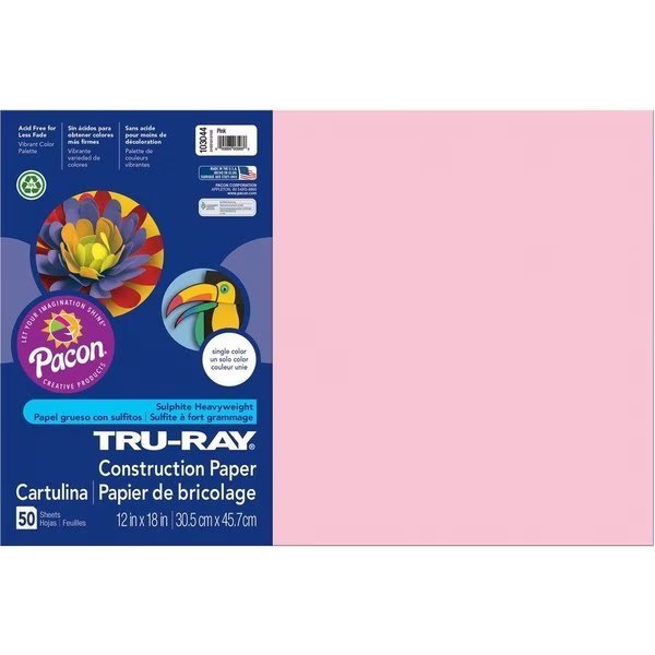 Paper, Const, 12X18, Pink, 50Sh Pk, Tru-Ray, Mfr#: PAC103044
